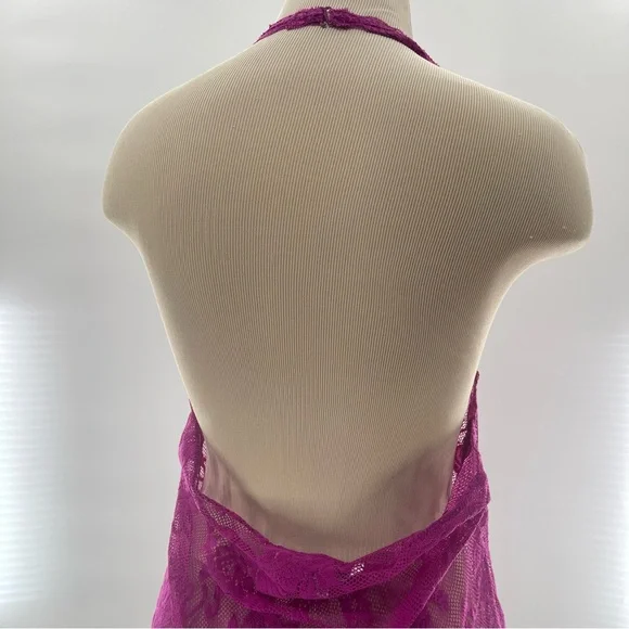 Victoria’s Secret Purple Lace Semi Sheer Mesh Halter Style Nighty Size Large Y2K - Picture 7 of 11